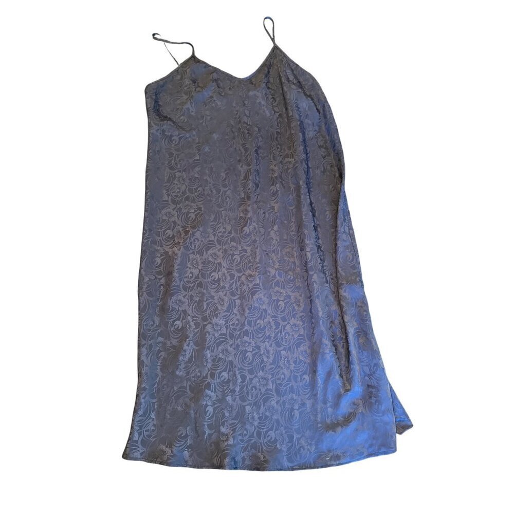 Vintage 80s Alexandra Nicole Black Floral‎ Chemise Lounge Nightgown Size Medium